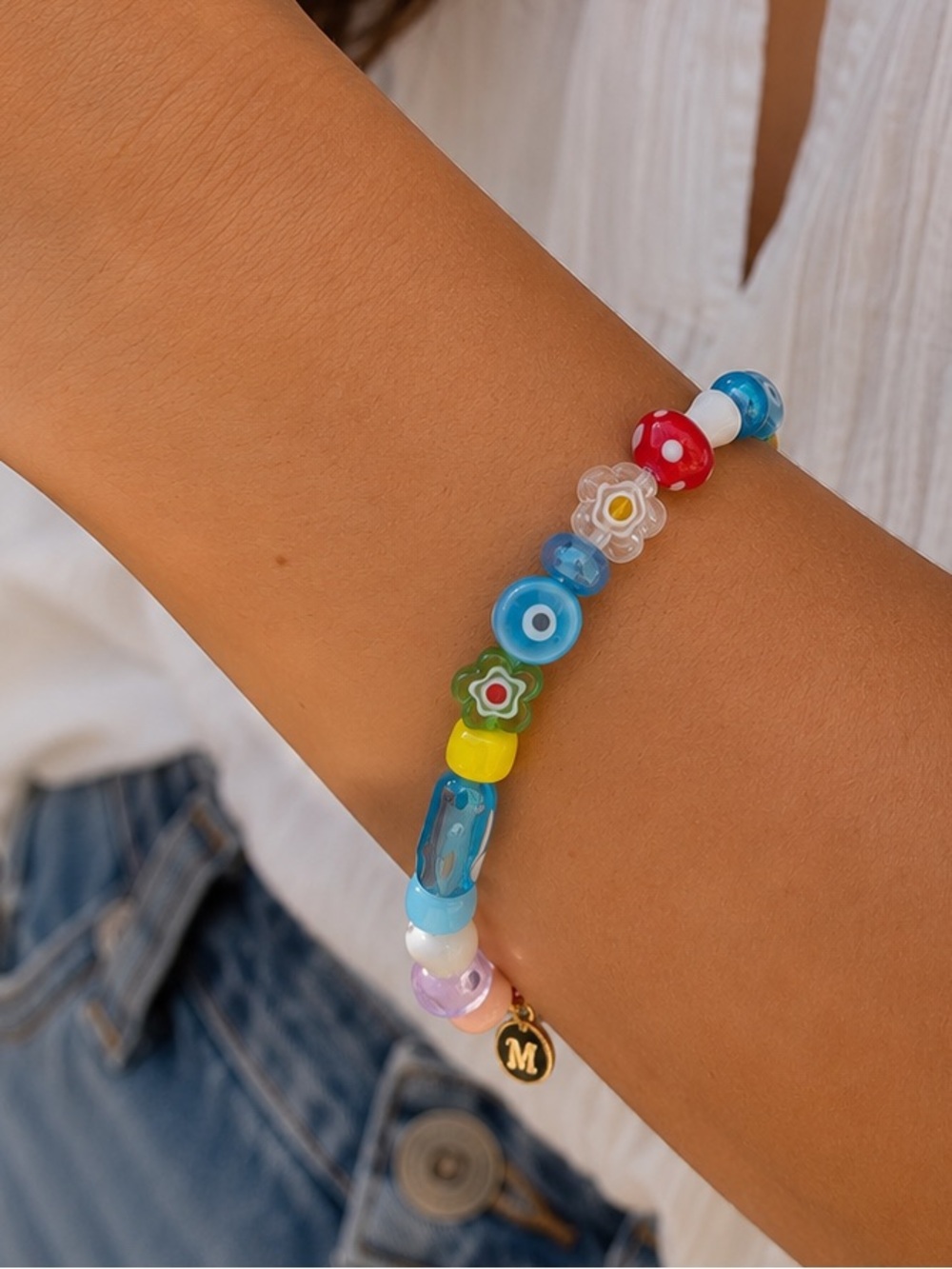 MAYAMAR Multicolor Glass Bead Charm Bracelet